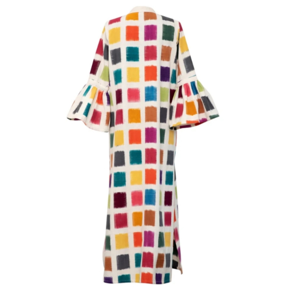 New Long Sleeve Printed Maxi Shift Dress Tunic Style Side Slits Sz.XXL - Picture 3 of 10